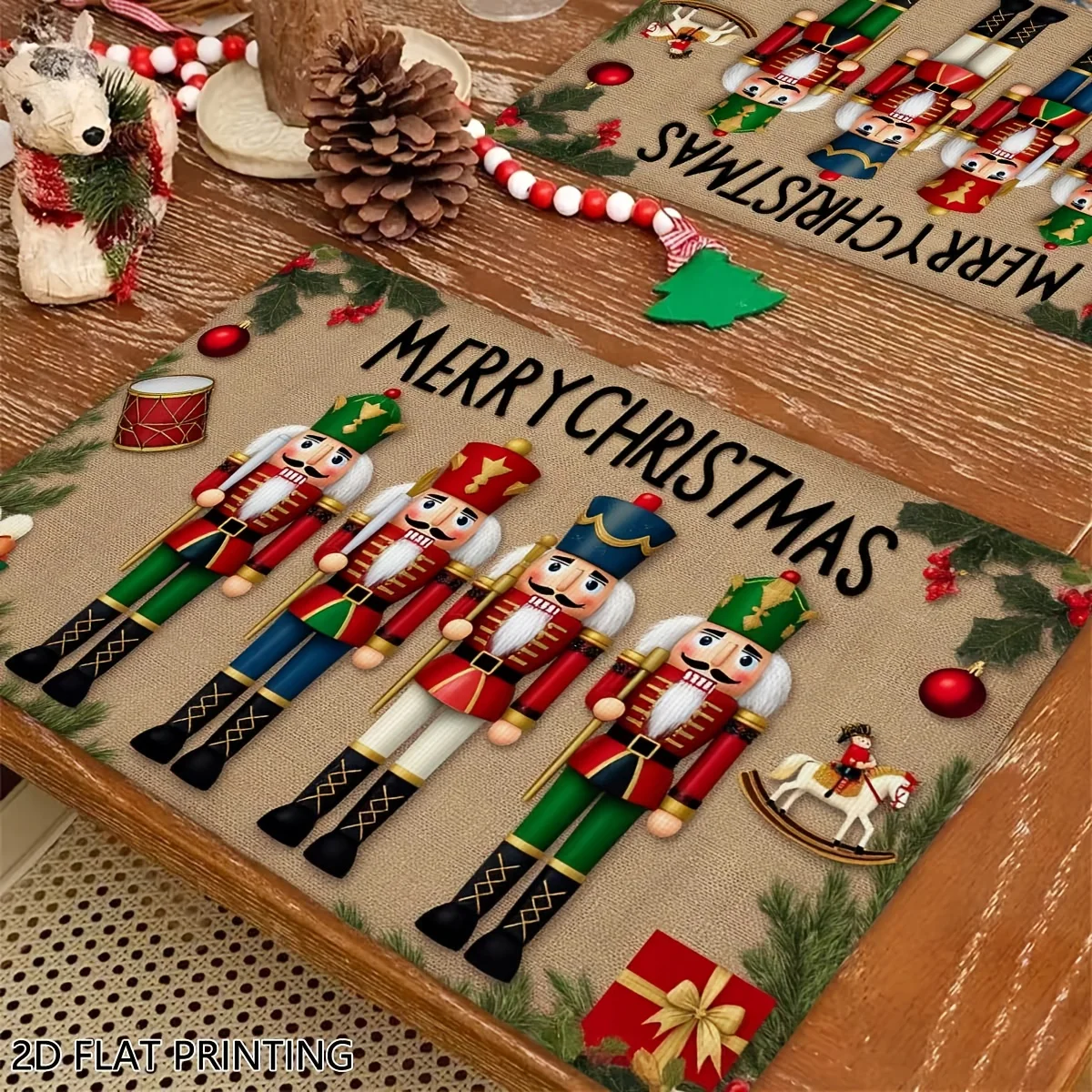 VIKAMA Nussknacker-Weihnachts-Tischsets, wasserdicht, fettdicht, leicht zu reinigen, Weihnachts-Restaurant-Tischsets, Urlaubsdekoration
