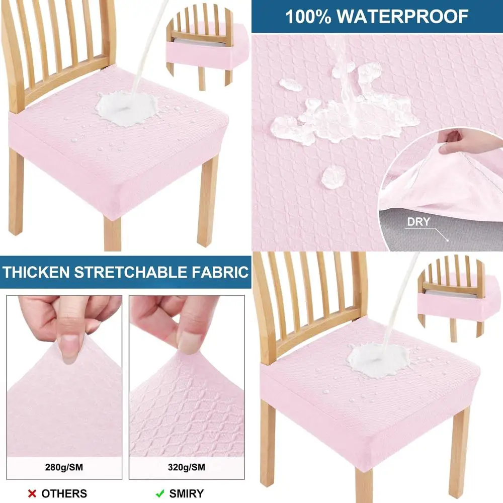 مجموعة من 8 أغطية مقاعد مقاومة للماء لكراسي تناول الطعام، جاكار مطاطي، قابل للإزالة والغسل، وردي