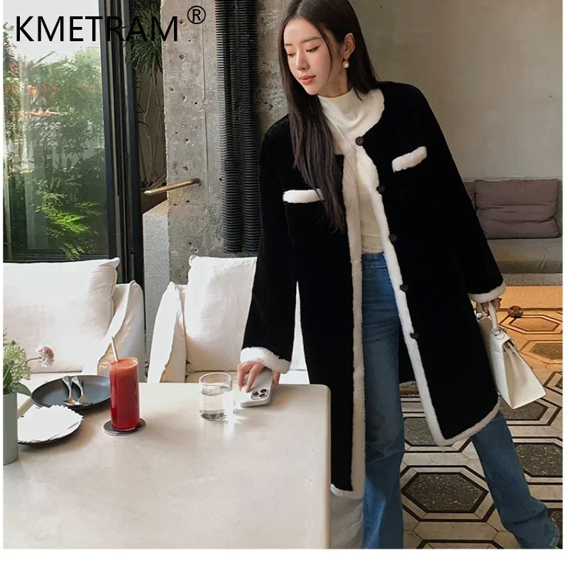 Genuine Leather Fur Jacket for Women Luxury Real Fur Coat Winter Long Natural Merino Sheep Fur Coats Contrast Color Outerwears