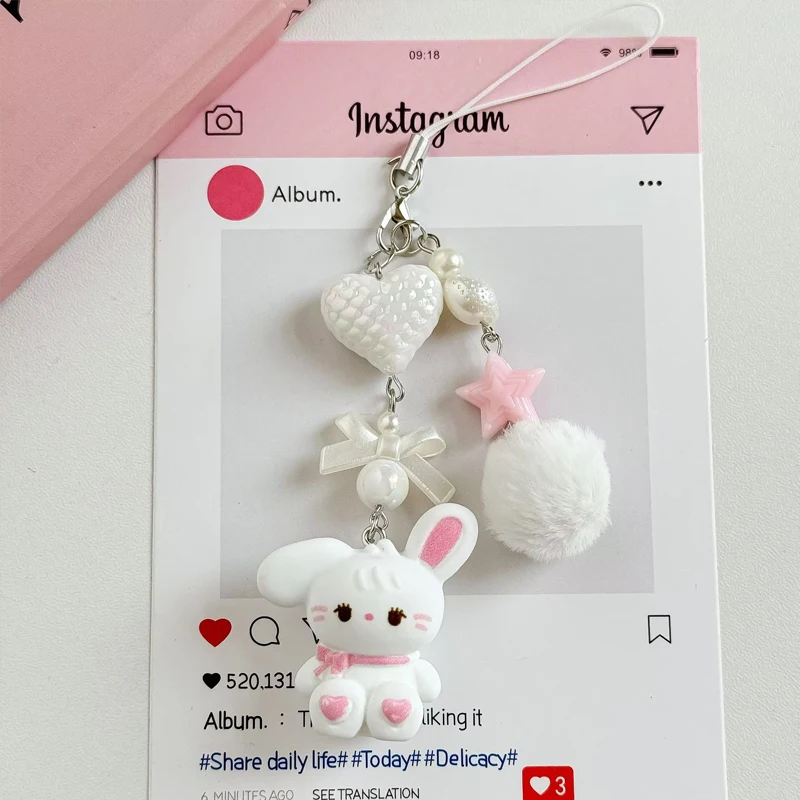 Cute Rabbit Kitten Bear Fluffy Pom Keychain image
