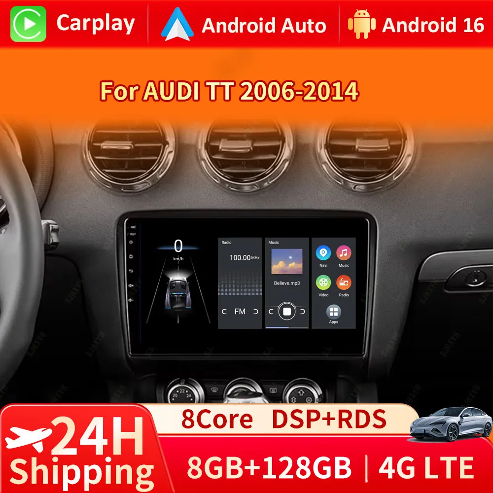 

Android 16 Carplay Auto 2 DIN Intelligent System For Audi TT MK2 8J 2006 - 2014 Car Radio Multimedia Player WIFI Stereo GPS