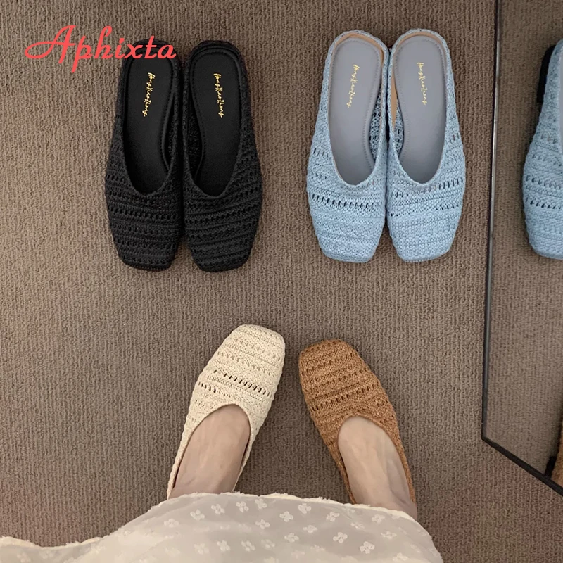 Aphixta Płaskie Klapki Damskie z Bawełnianym Włóknem Zakryte Palce Pleciony Wzór Letnie Kapcie Sandalias de…