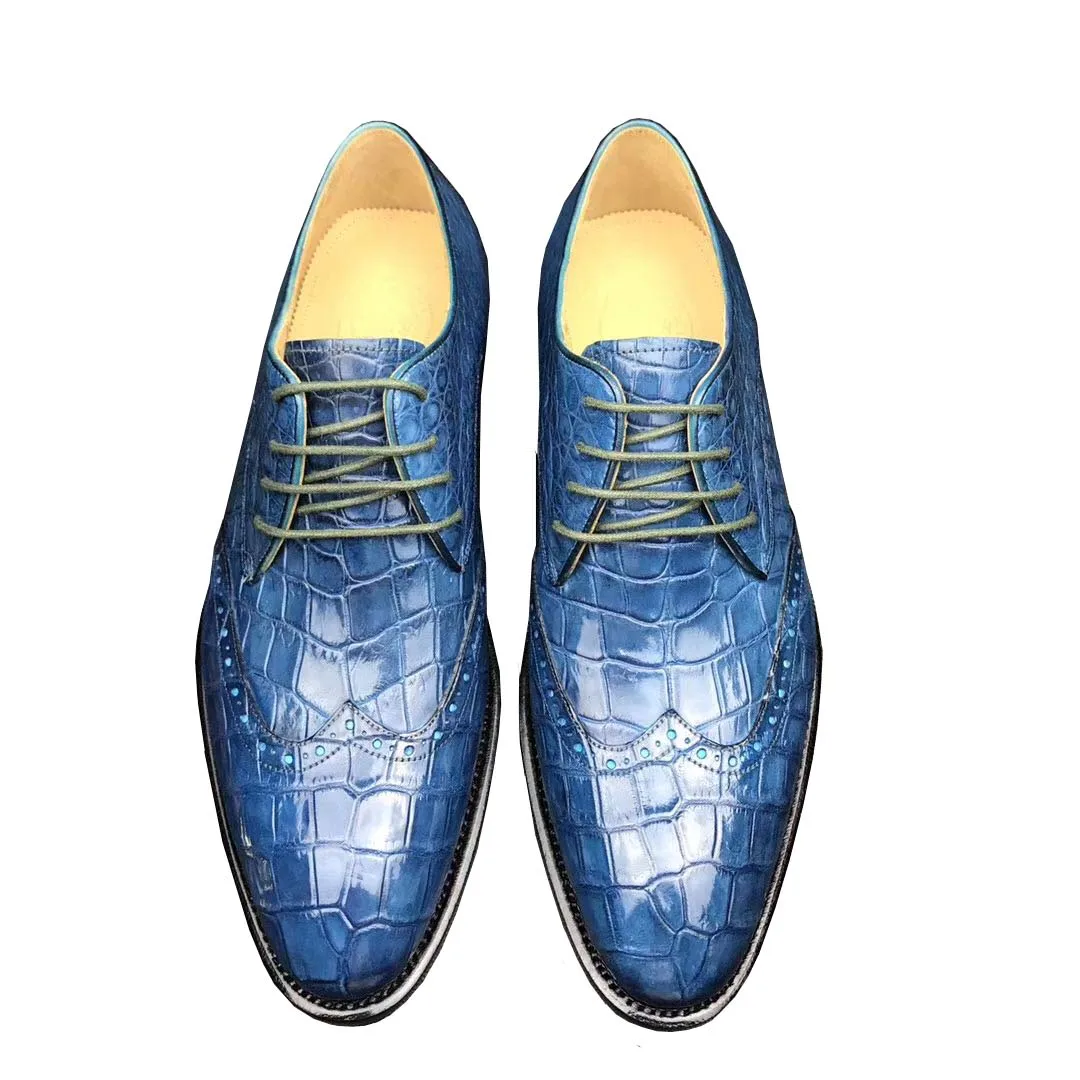 

chue new arrivals men dress shoes men fromal shoes men blue cocor shoes leather sole shoes lace up shoes male crocodile shoes