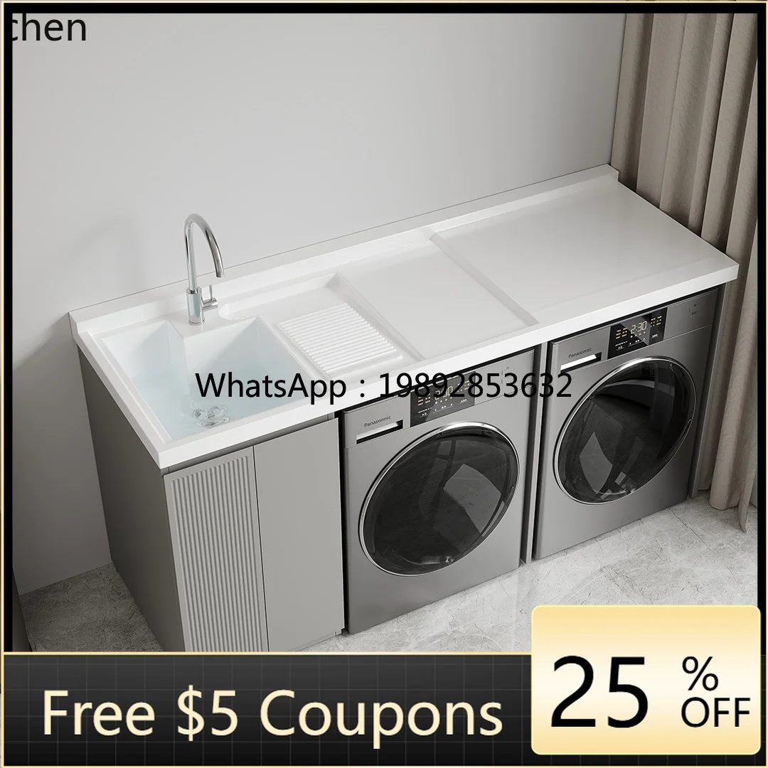 

W1 paint stainless steel double washing machine dryer integrated cabinet balcony bathroom cabinet combination
