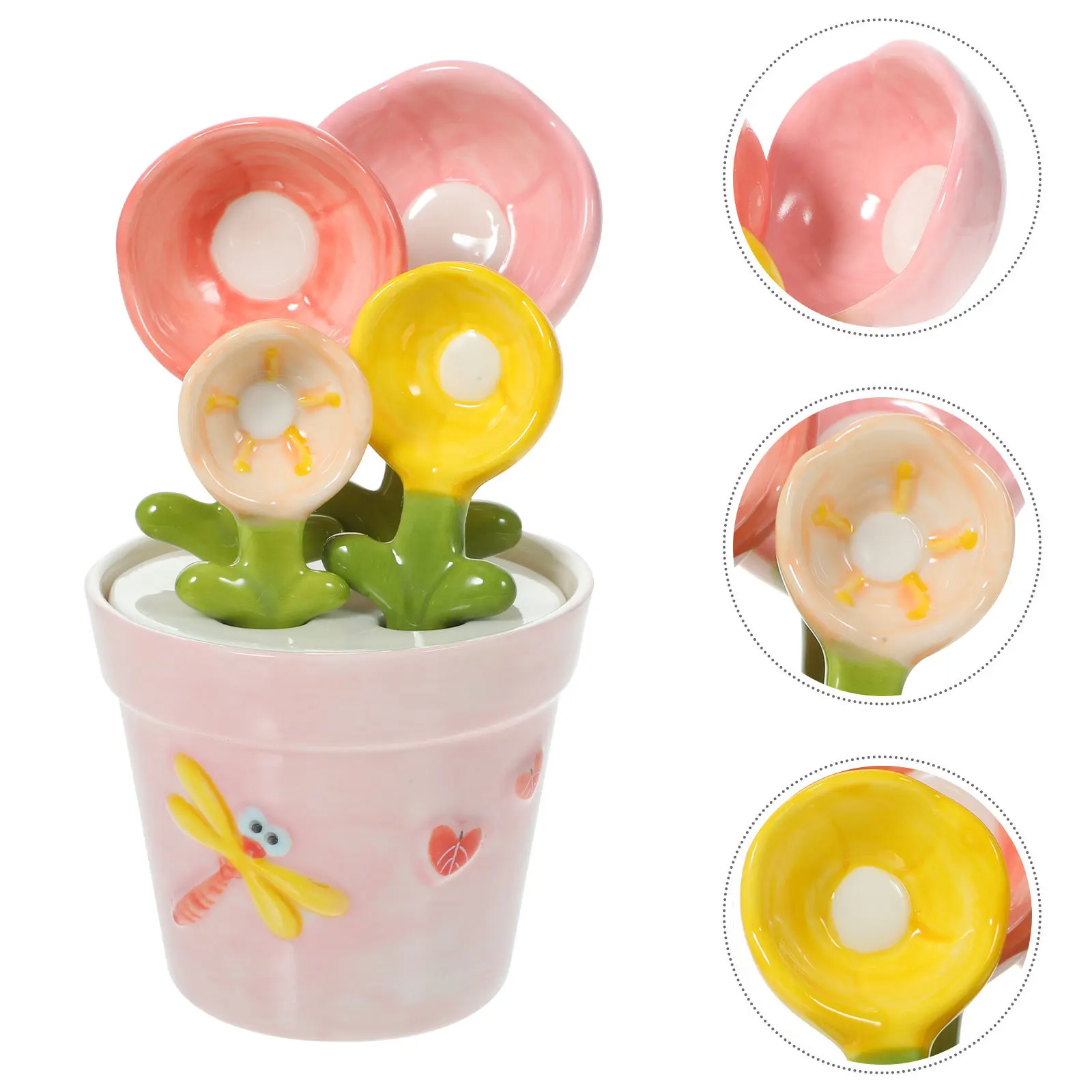 

Flower Measuring Spoon Spoons With Base Ceramic Baking Scoops Shaped Cute Small