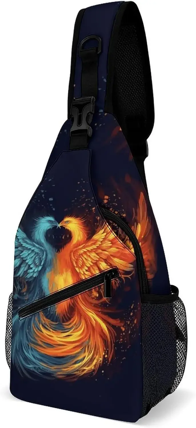 

Sling Bag for Women Men,Fire And Water Phoenix Printed Casual Crossbody Bags Sling Backpack with Convertible Shoulder Strap