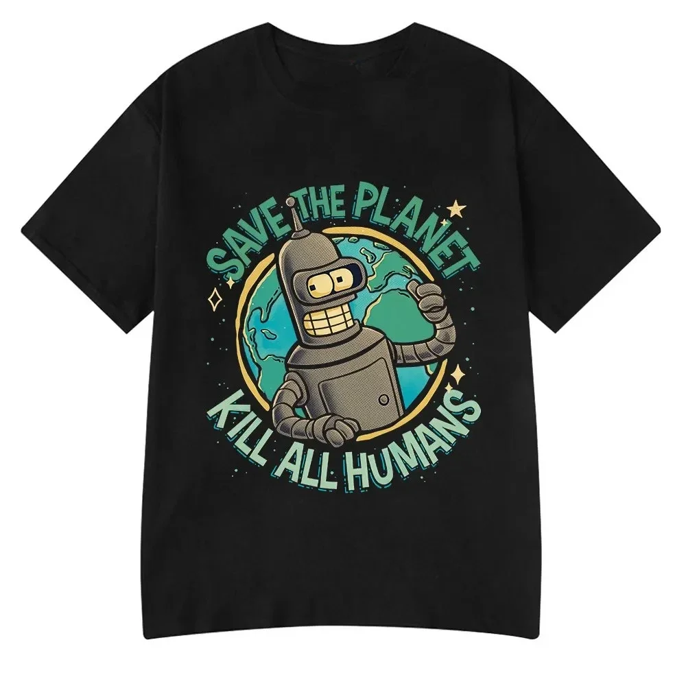 Funny Save The Planet Kill All Humans Robot Graphic Print T Shirt Women Fashion Summer Short Sleeve T-shirt Clothing