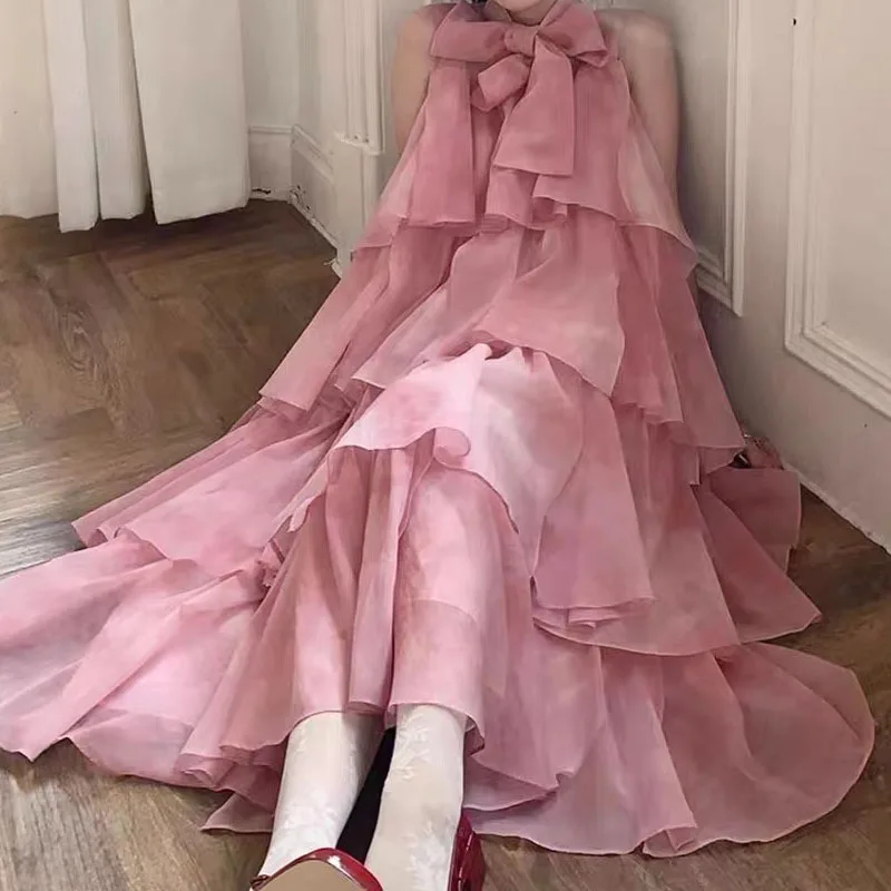 Vestido azul romântico francês com bracelete feminino, estilo fada, doce elegância, rosa, camadas múltiplas, primavera e verão, 2023