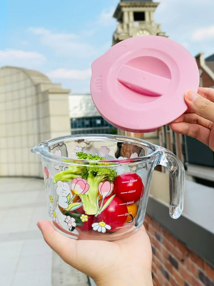 Thiened Glass Milk Cup Baking Measuring Cup Home Use Heat Resistant Microwave Se Cute Breakfast Cup with Sc for Cooking