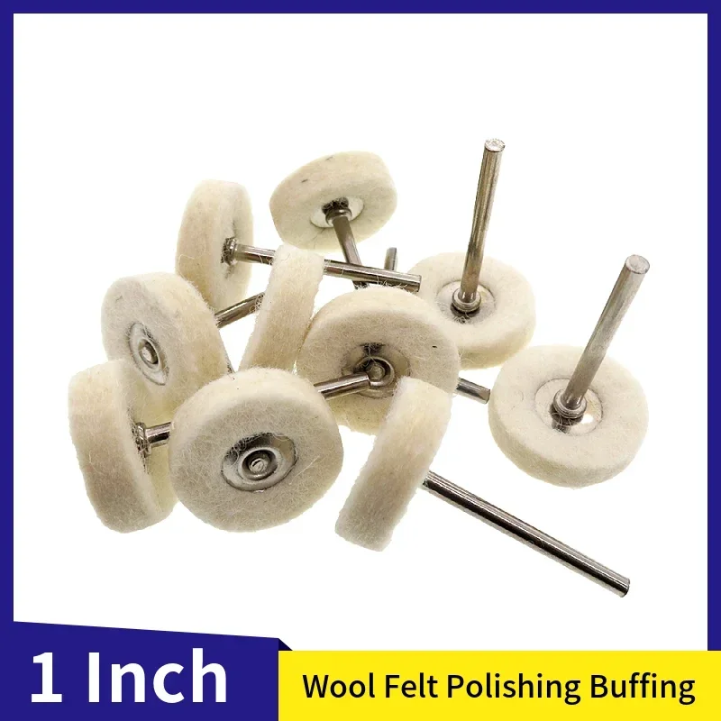 

10PCS 1 Inch 25MM Wool Felt Polishing Buffing Drill Grinder Wheel Brushes With Handle For Rotary Tool