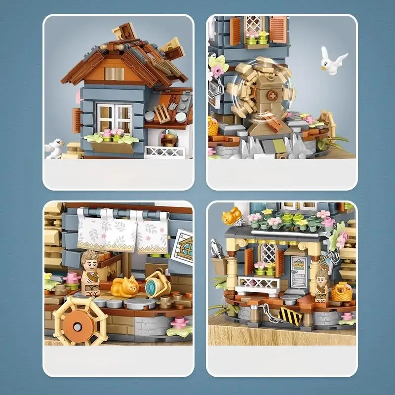 DIY風車ハウスオルゴール組み立てブロッククリスマスプレゼントバレンタインデーおもちゃ男女兼用可愛い