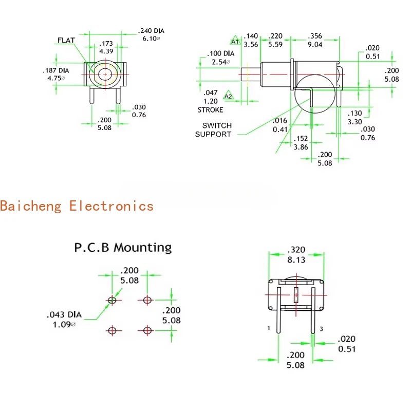 10 قطعة TS-21A زر إعادة تعيين تبديل التبديل 4 دبوس القدم المنحنية الأفقية 1A120V