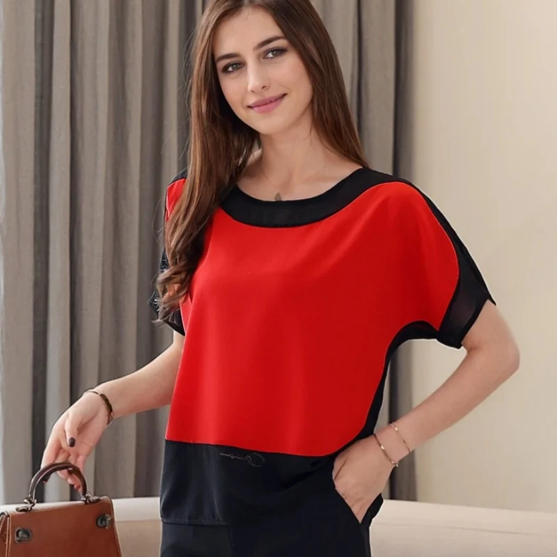 

Летняя атласная женская блузка, модная свободная элегантная рубашка с круглым вырезом и рукавами «летучая мышь», новая повседневная одежда