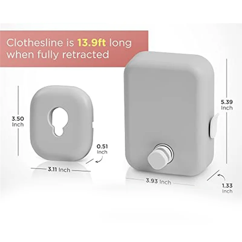 ABCL Retractable Clothesline Indoor And Outdoor Clothesline Clothes Drying Laundry Line Wall-Mounted Clothes Rack Durable , Grey