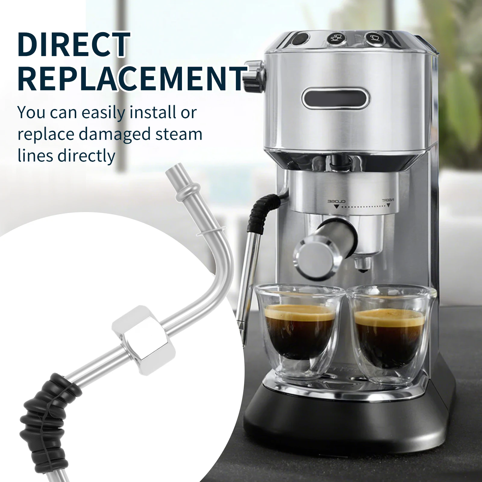 Steam Wand with 2 Nozzles Stainless Steel Replacement Steam Wand Portable Steam Wand For DeLonghi 680/685 Coffee Machine