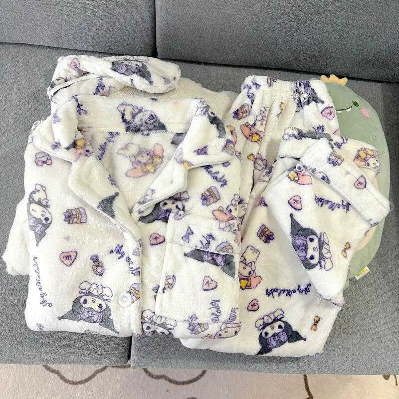 Зимний женский пижамный комплект Hello Kitty, фланелевая пижама с героями мультфильмов, утолщенная, пушистая, плюшевая, теплая, удобная, свободная, высокого качества