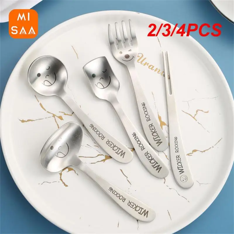 2/3/4PCS Smiling Face Spoon Household Cartoon 304 Stainless Steel Strong Tableware Feeding Spoon Portable Durable Spoon Fork