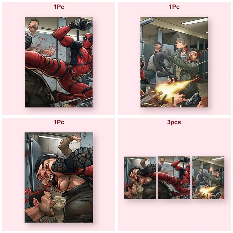 5D Diamond Painting Kit Deadpool Comic Scene 3 Pieces No Frame DIY Diamond Art Poster Home Wall Decor Gift For Fans