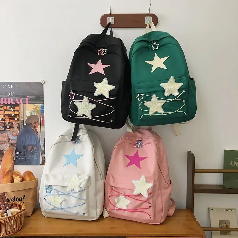 Mochilas coreanas con estrellas para mujer, mochilas escolares estéticas Y2k, mochilas Kawaii de alta capacidad, ropa de calle japonesa para estudiantes