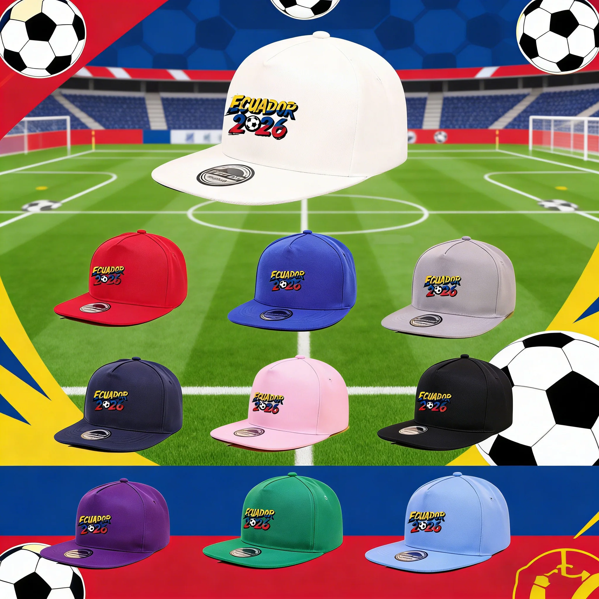 1PC Ecuador 2026 Gorra de ala plana! Estilo de moda urbana + estampado de fútbol, lleno de ambiente urbano hip-hop