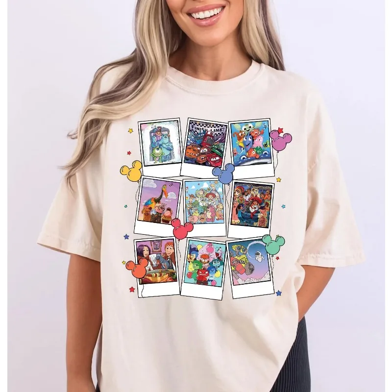 

Юбилейная футболка Disney Pixar, женская футболка из чистого хлопка, новинка лета Y2K, мужское и женское очень большое платье для пар