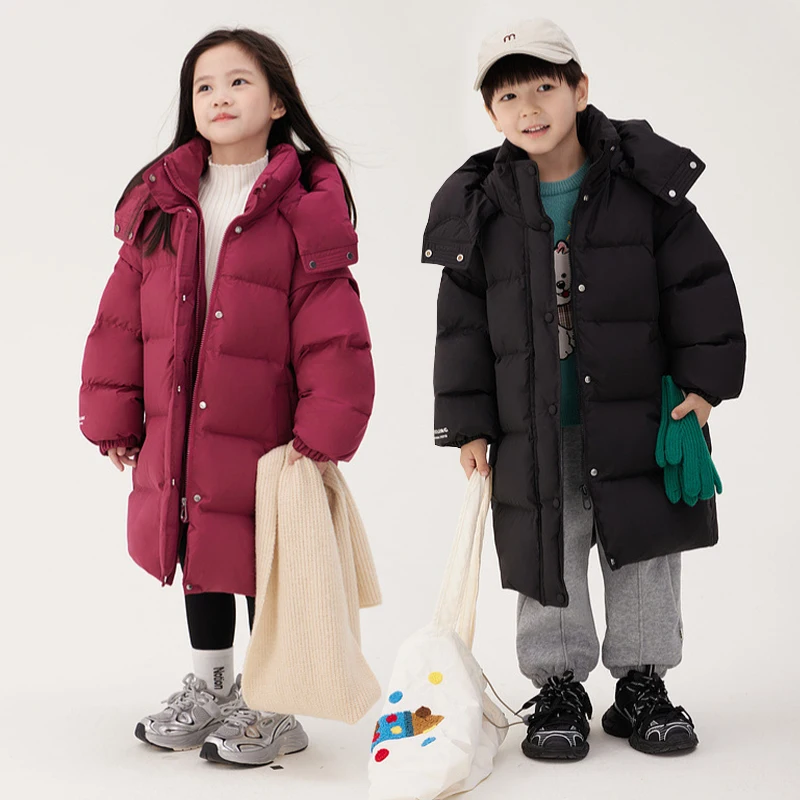 

Детская зимняя теплая парка с капюшоном, пальто для детей 5-12 лет, модная длинная хлопковая верхняя одежда до колена для девочек, повседневная спортивная куртка для мальчиков на открытом воздухе