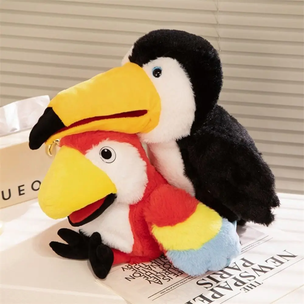35cm Size Bird Hand Puppets Funny Cartoon Kawaii Style Animal Hand Puppets Soft Toy Hand Control Plush Toucan Family Gather