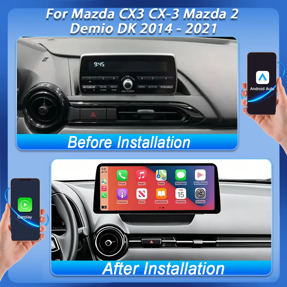 For Mazda CX3 CX-3 Mazda 2 Demio DK 2014 2015-2021 12.3 Inch  Android 16 Car Radio Multimedia Video Player CarPlay 5G WIFI GPS