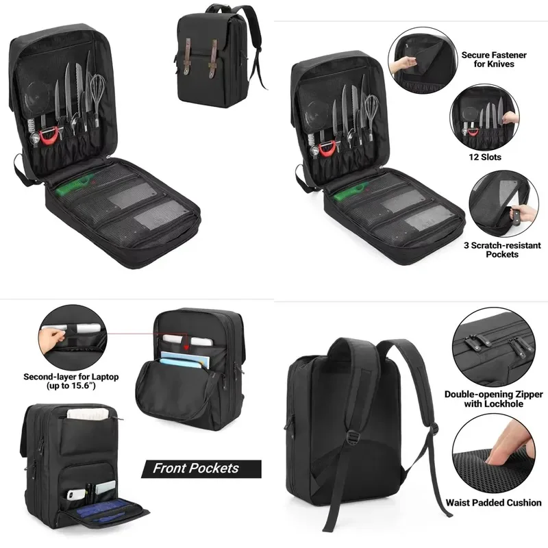 Customized high-quality waterproof polyester zipper casual kitchen knife storage bag durable chef storage bag backpack with