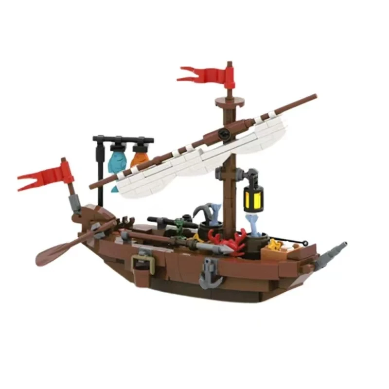 MOC Medieval Small Fishing Boat Building Blocks Street View Military Castle Pirate Soldier FiguresAccessories Bricks Toys Boys