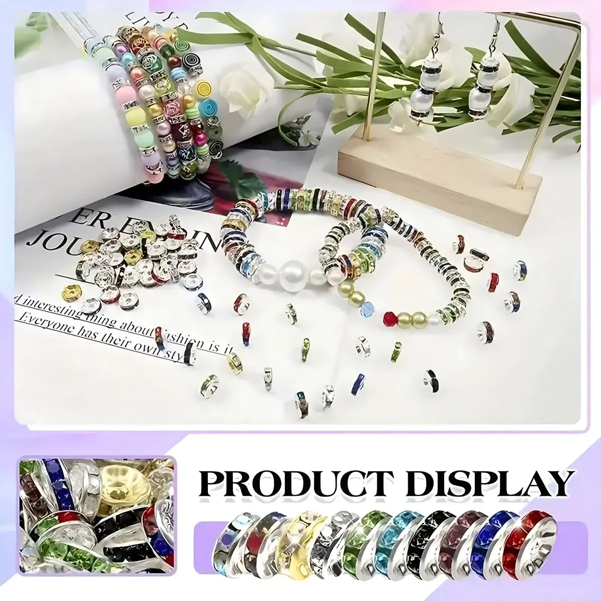 50pcs 6/8mm Random Mixed Color Rondelle Loose Beads Inlaid Rhinestones Spacer For DlY Bracelet Necklace Jewelry Accessories image 4