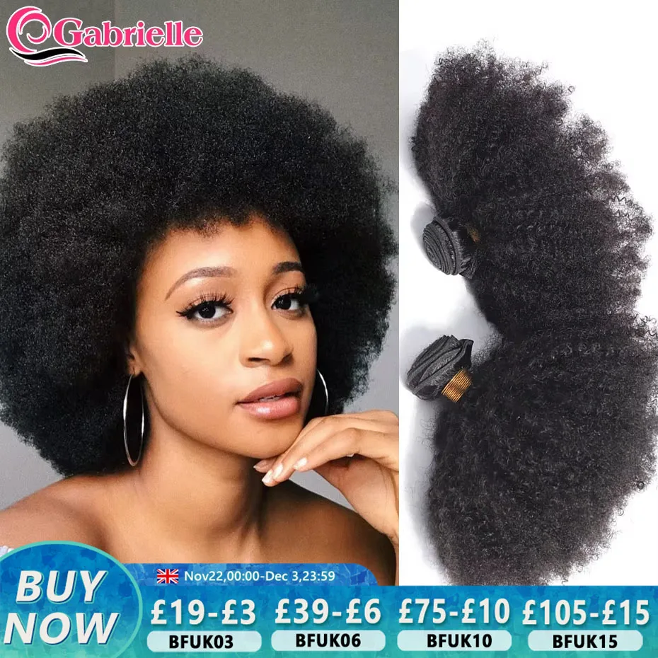 Gabrielle Mongolian Afro Kinky Curly Hair Bundles 8-20 inch 100% Human Hair Bundles 4b 4c Remy Hair Weaves Short Curly Hair