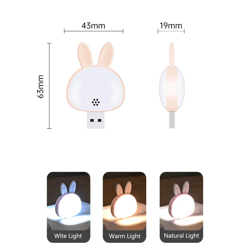 USB Cartoon Cute Rabbit Night Light With Voice Control Baby Bedroom Decor Feeding Light Bedside Tabe Lamp Xmas Gifts For Kids