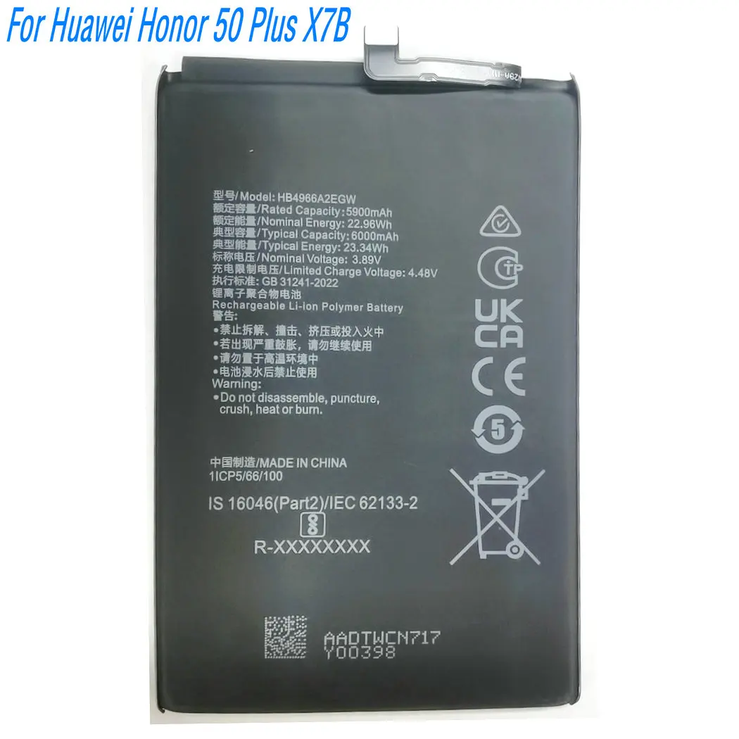 2026 Year 3.89V 23.34Wh HB4966A2EGW Replacement Li-ion Polymer Battery For Huawei Honor 50 Plus X7B Mobile Phone