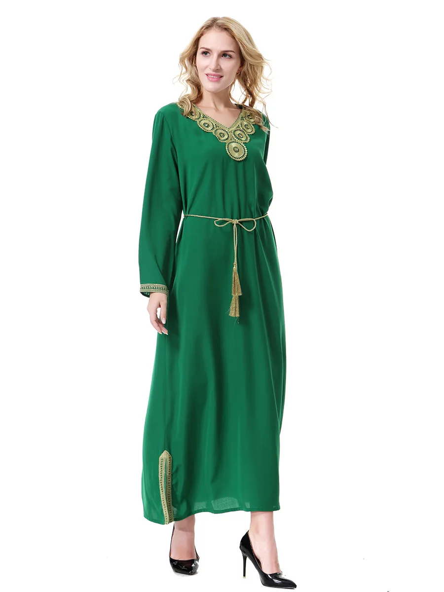 Robes de luxe brodées pour femmes musulmanes du moyen-orient, nouvelle mode décontractée, tendance, manches longues, col en v, vêtements féminins, 2025