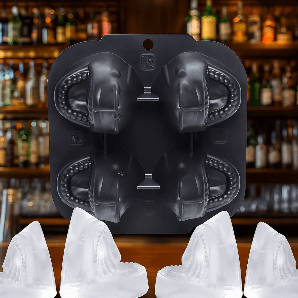 

2pcs Kitchen Gadgets 3D Sharks Ice Cube Mold Food Grade Silicone Easy Demolding Ice Cube Tray DIY 4 Grid Ice Cube Maker Summer