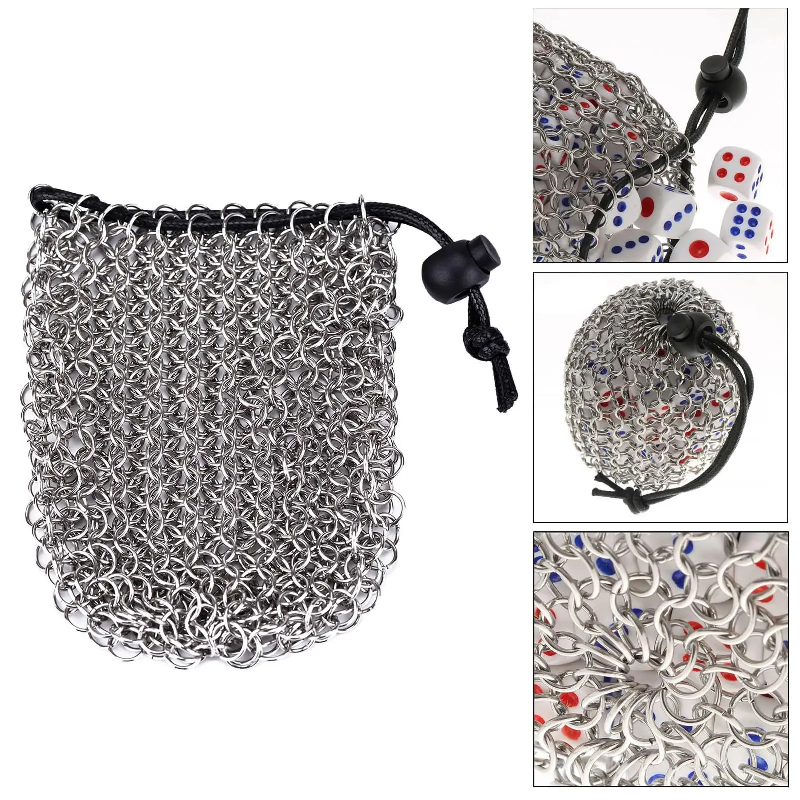 

Portable Chainmail Dice Bag Stainless Steel Anti-Rust Gift Drawstring Design
