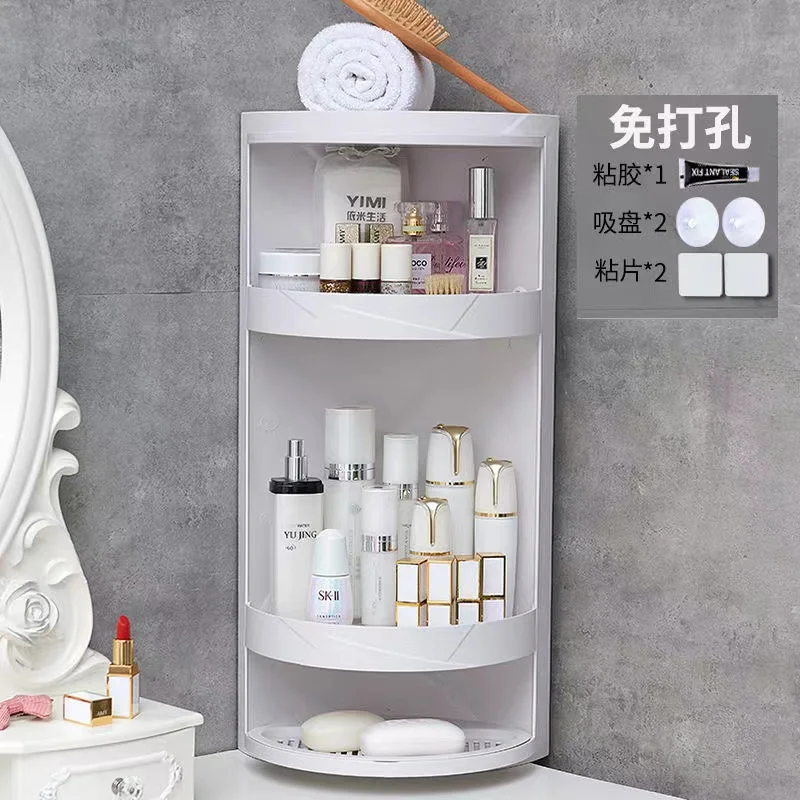 3-Layer Bathroom Corner Storage Rotating Wall-Mounted Shelf Shampoo Cosmetics Kitchen Household Bathroom Storage Accessories