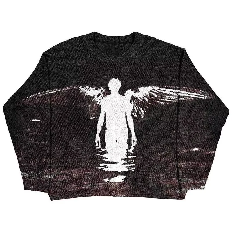 

Dark Angel Knitwear Sweater Male 2024 New Winter Wool Pullovers Hip Hop Harajuku Men's Jumpers Women's Y2k Vintage Knit Sweaters