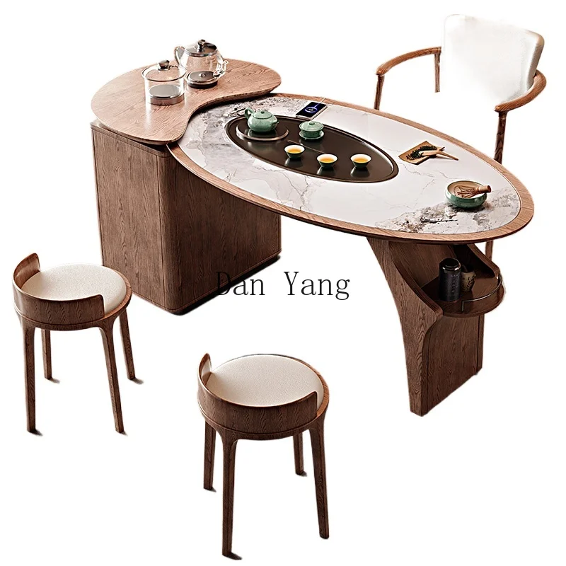 

YJ solid wood rock slab tea table and chair combination household balcony small apartment modern simple tea making kettle