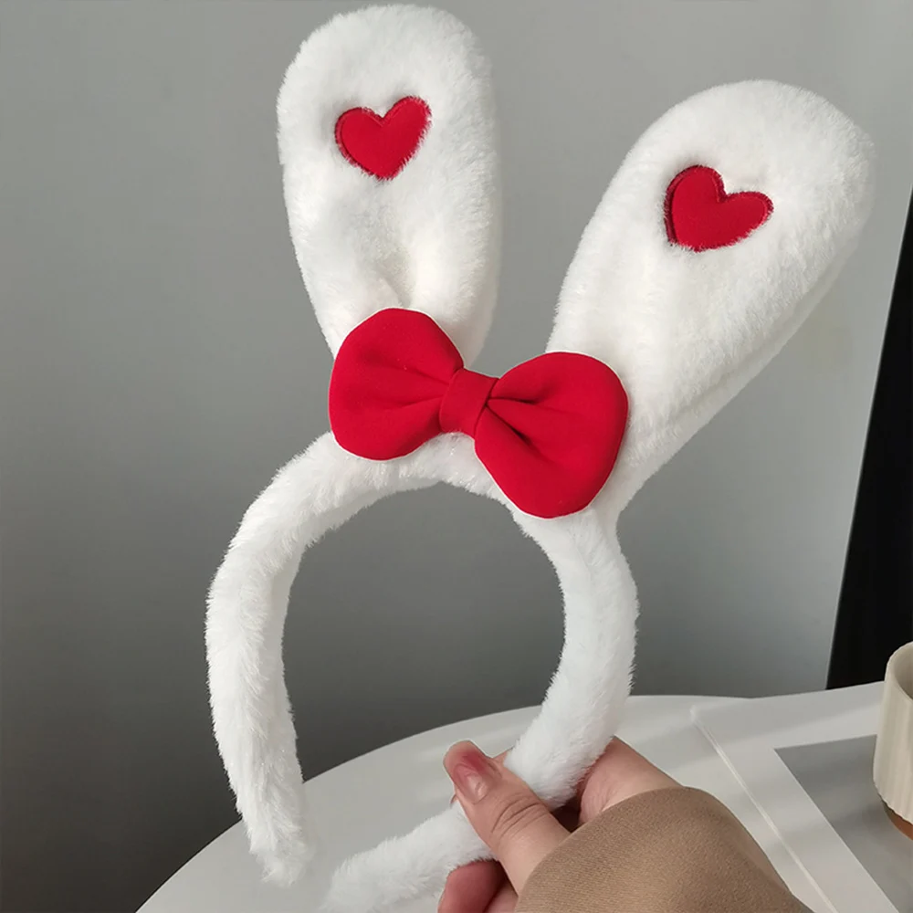 Cartoon Plush Love Heart Rabbit Ears Headband Hair Hoop Cosplay Hair Band Dress Up Headwear Prop 2023 New Year Hair Accessories