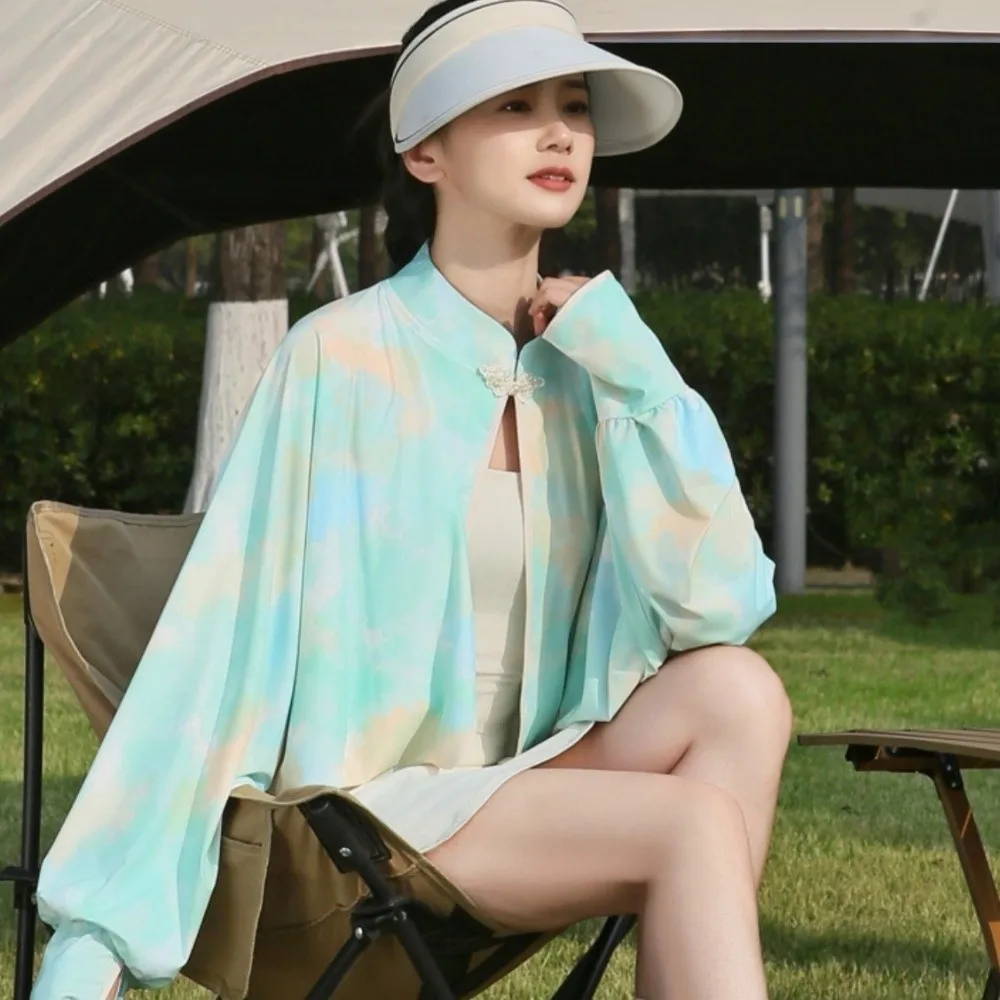 Ice Silk Sunscreen Shawl Solid Color Thin Sun Protection Clothing Waterproof Long Sleeve Tie-dye UV Protection Cape Summer