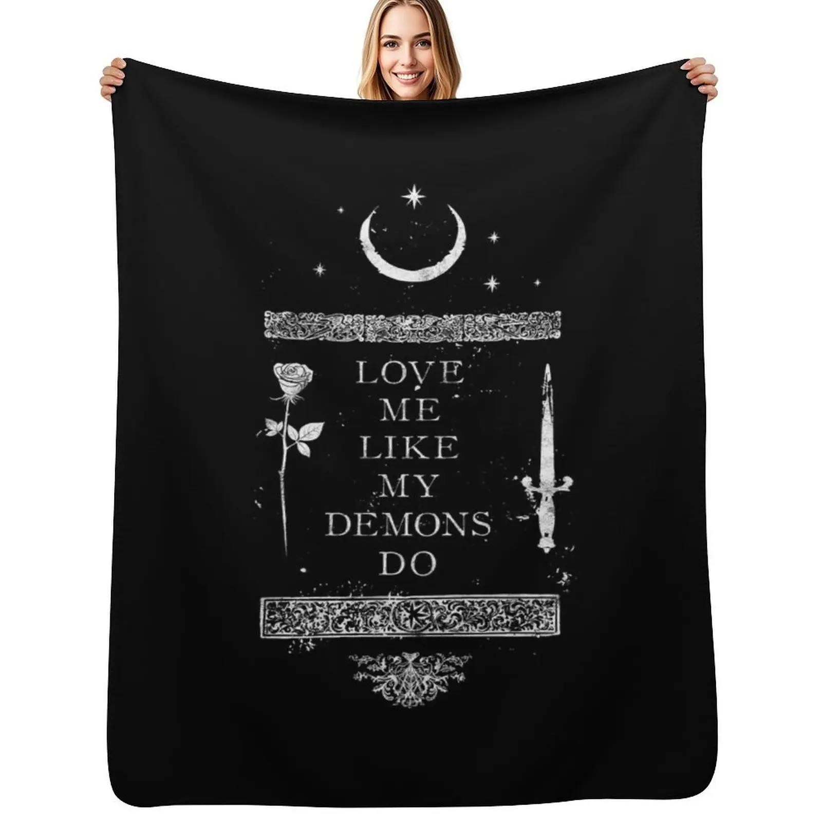 

Occult Gothic Grunge Love Me Like My Demons Do Witch Moon design Throw Blanket Thermal Soft Beds Thermals For Travel Blankets