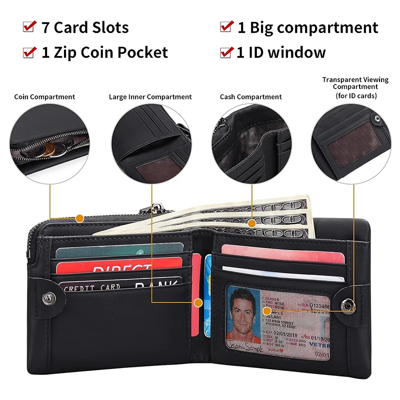 2024 New RFID Protection Large Wallet Men with Zipper Coin Pocket