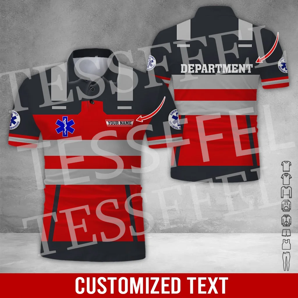 Custom Name Cosplay EMS EMT Medical Paramedic Nurse Worker Retro 3DPrint Summer Polo Shirts Harajuku Casual Short Sleeves A2