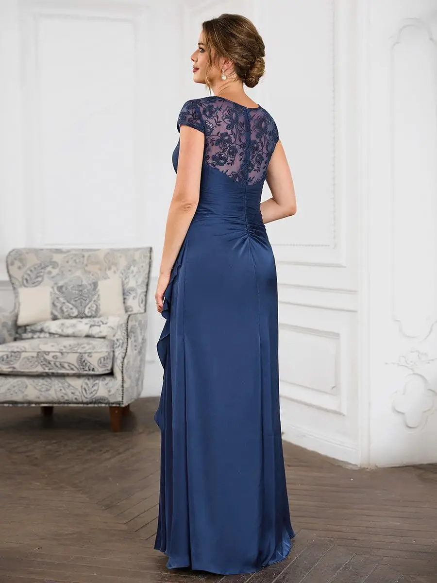 فساتين أم العروس لحفلات الزفاف بأكمام قصيرة مزينة بالدانتيل وحفلات السهرة #2