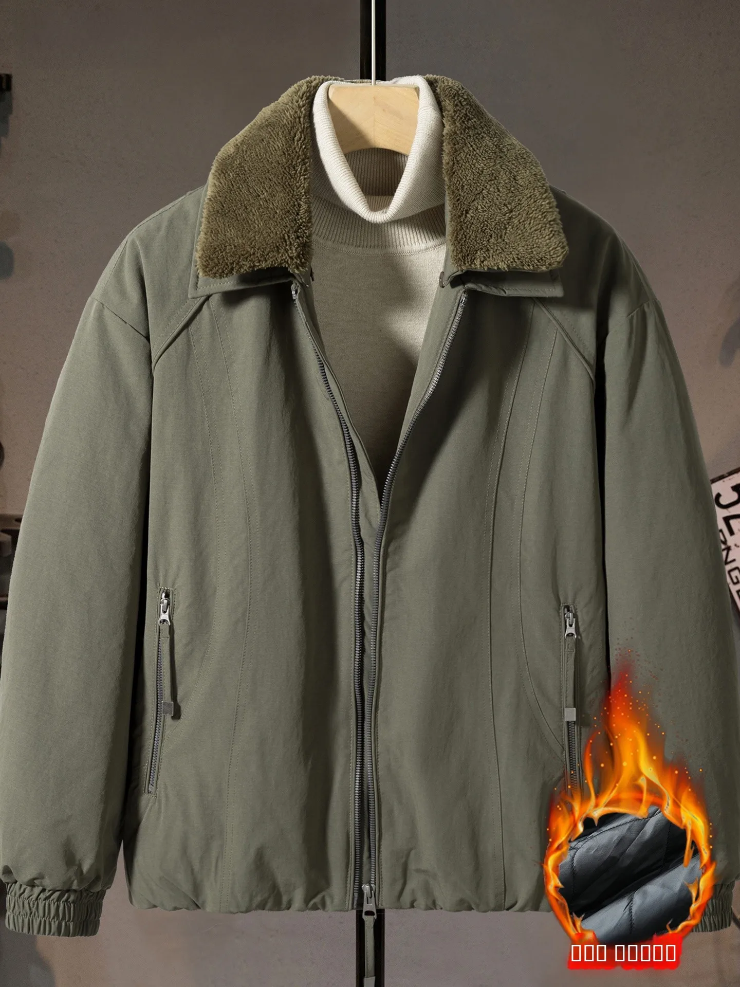 

High-End Cotton Jaet Men's Thiened Warmth Fur Collar Retro American Sle Autumn Winter New Arrival Casual Outerwear