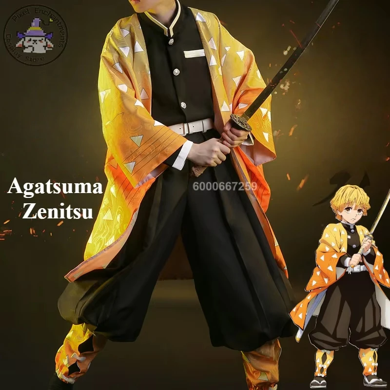 

Popular Anime Agatsuma Zenitsu Cosplay Costumes For Women Men Kisatsutai Member Wig Uniform Halloween Outfit Role Playing