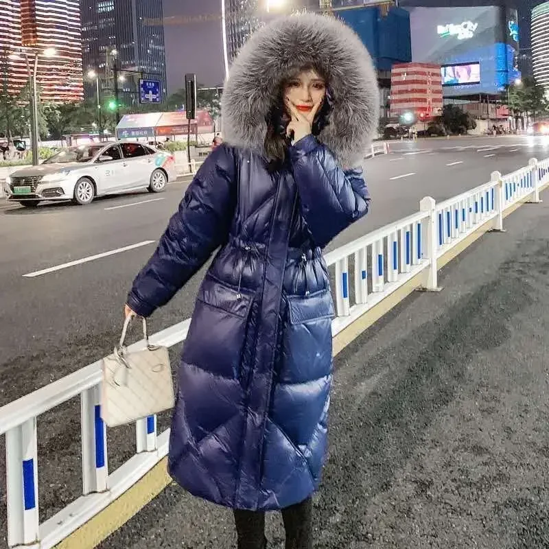 

Down Padded Jacket Women Winter New Korean Version Loose Ins Port Wind Thickened Medium Long Over Knee Pure Padded Jacket