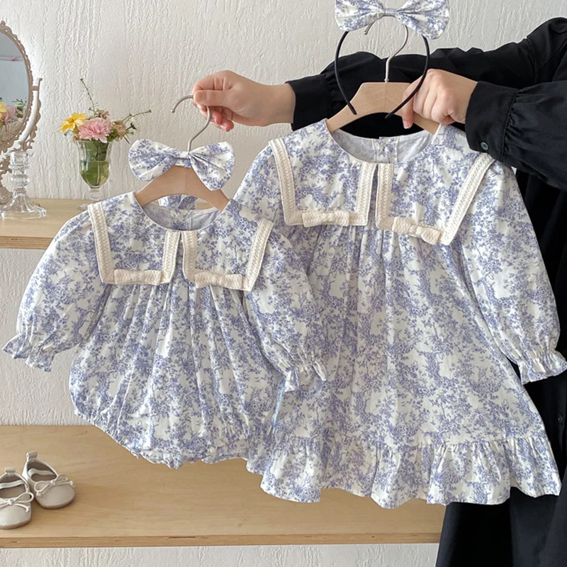 2025 New Autumn Children Clothes 2-7Yrs Girl Party Dress Long Sleeved Cotton Print Kids Princess Dresses Baby Girl Romper